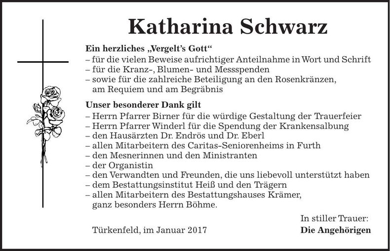 Traueranzeige Katharina Schwarz
