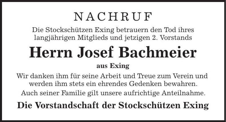 Traueranzeige Josef Bachmeier
