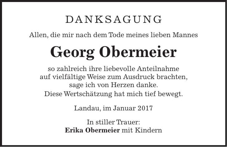 Traueranzeige Georg Obermeier