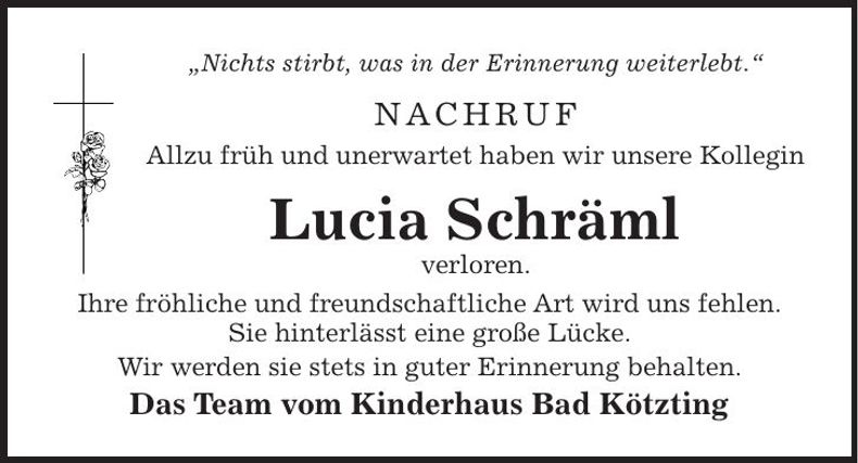 Traueranzeige Lucia Schräml
