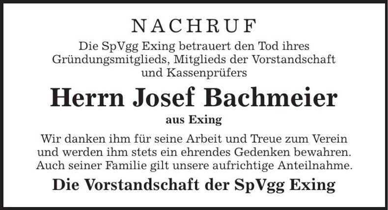 Traueranzeige Josef Bachmeier