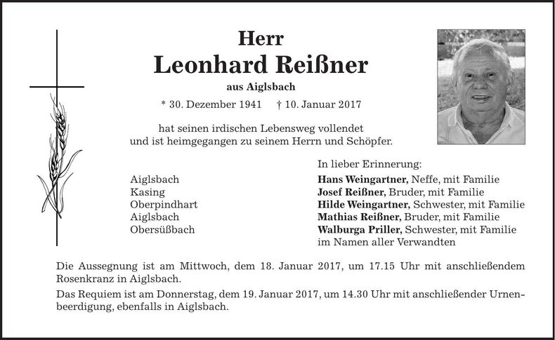 Traueranzeige Leonhard Reißner