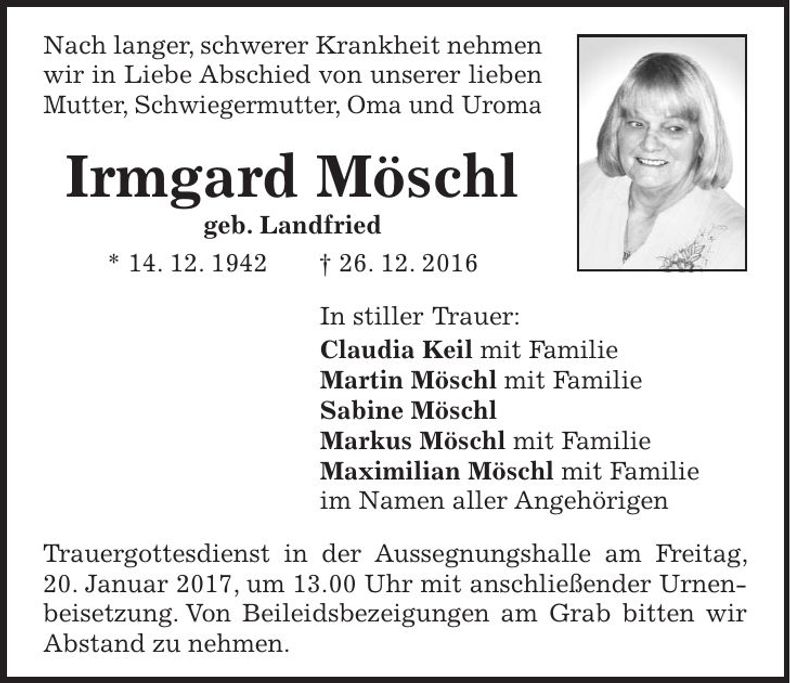 Traueranzeige Irmgard Möschl