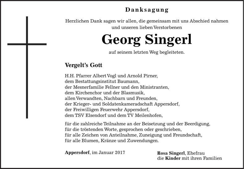 Traueranzeige Georg Singerl