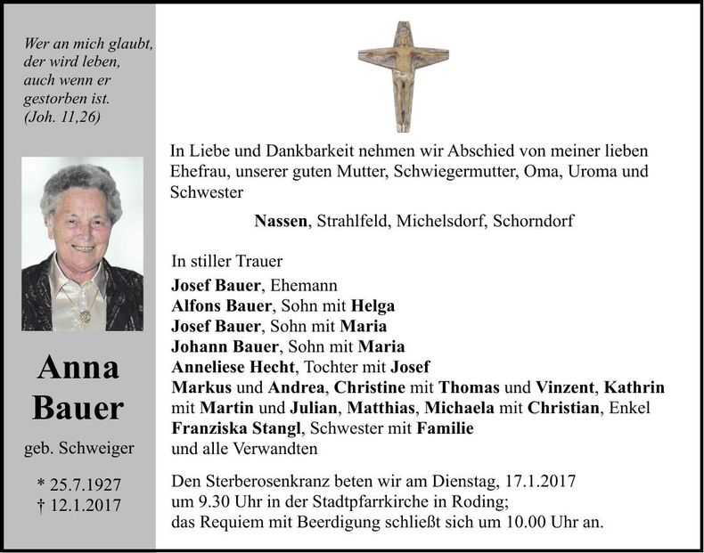 Traueranzeige Anna Bauer