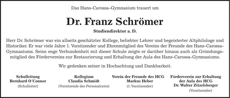 Traueranzeige Franz Schrömer