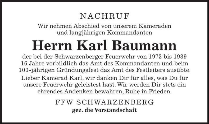 Traueranzeige Karl Baumann