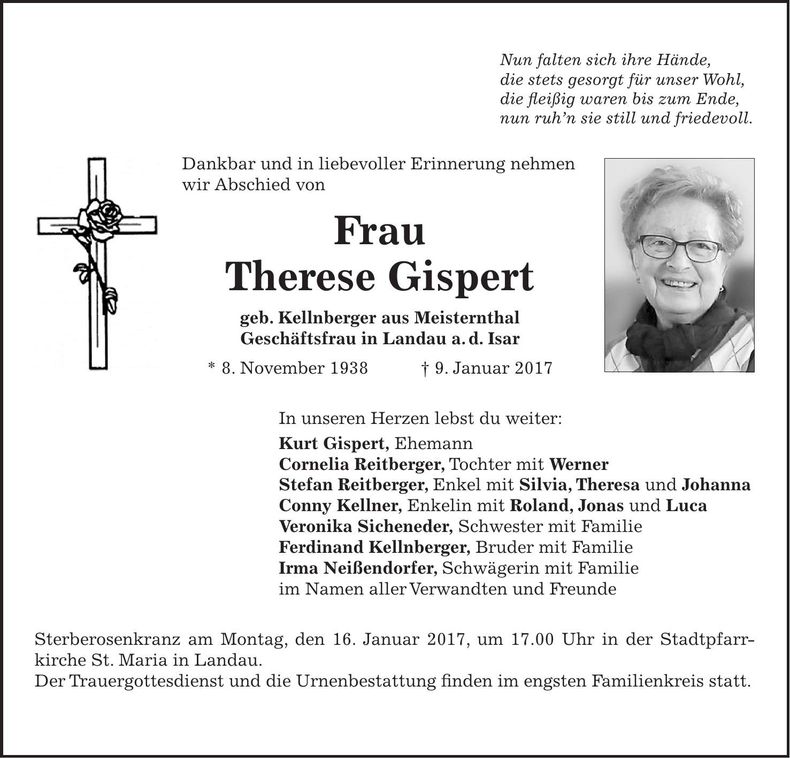 Traueranzeige Therese Gispert