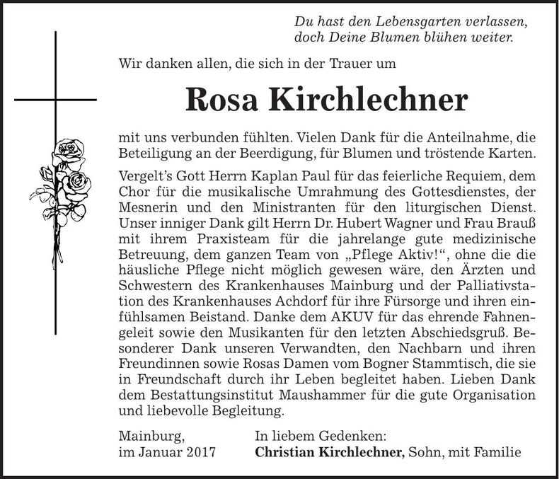 Traueranzeige Rosa Kirchlechner