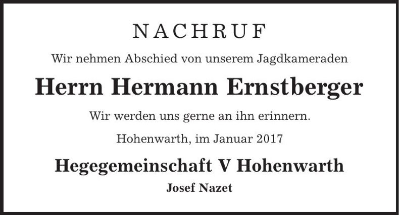 Traueranzeige Hermann Ernstberger
