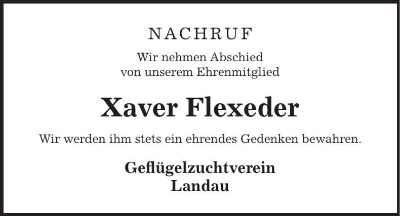 Traueranzeige Xaver Flexeder