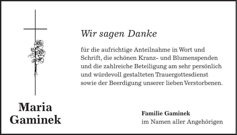 Traueranzeige Maria Gaminek