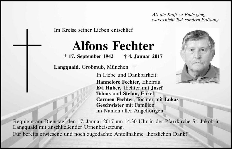 Traueranzeige Alfons Fechter