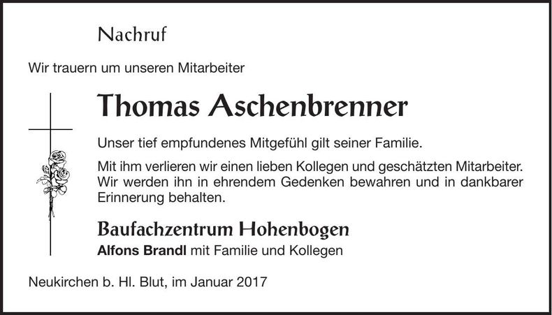 Traueranzeige Thomas Aschenbrenner