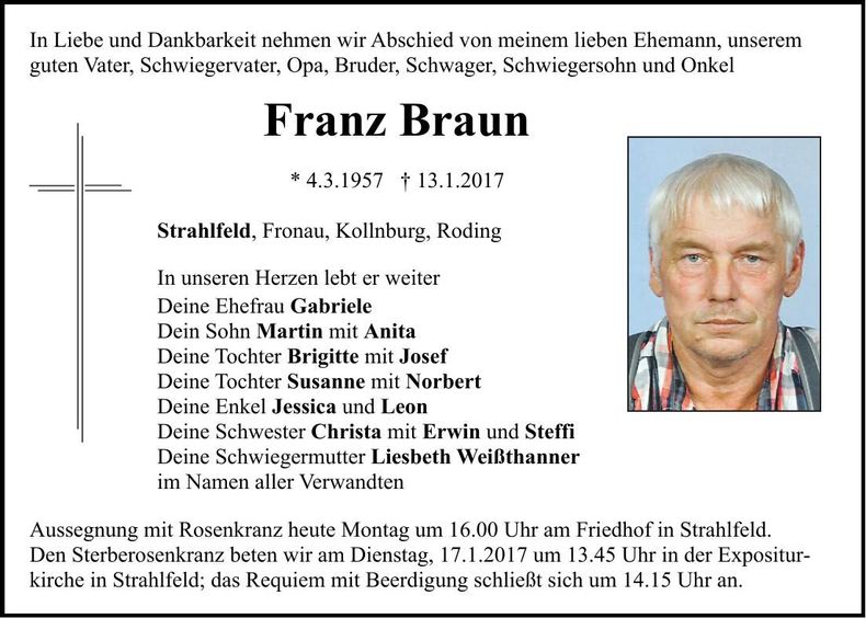 Traueranzeige Franz Braun