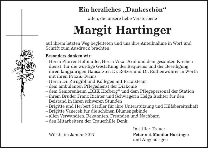 Traueranzeige Margit Hartinger