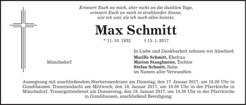 Traueranzeige Max Schmitt