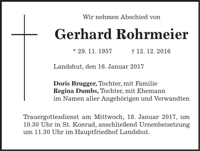 Traueranzeige Gerhard Rohrmeier