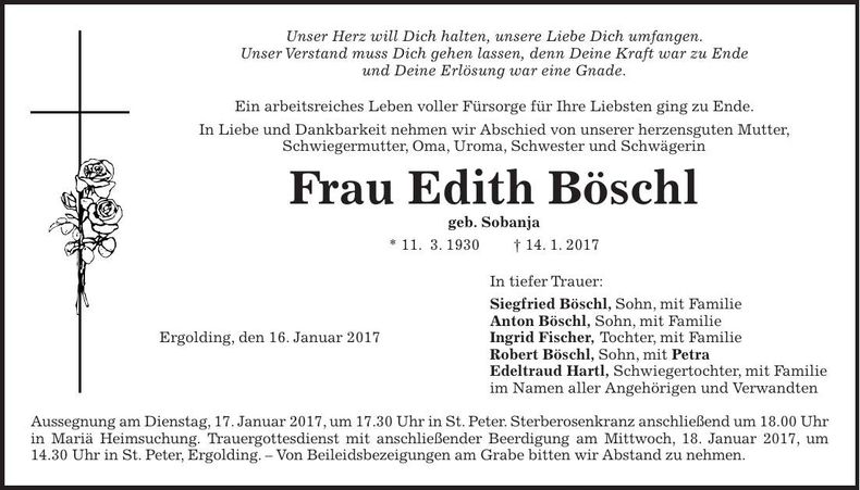 Traueranzeige Edith Böschl