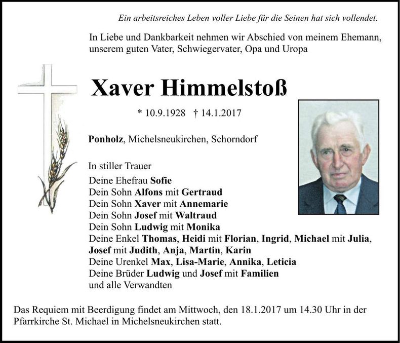 Traueranzeige Xaver Himmelstoß