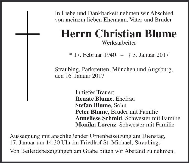 Traueranzeige Christian Blume