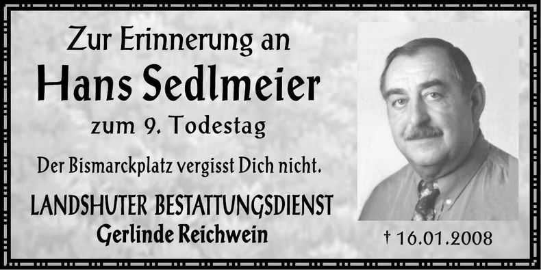 Traueranzeige Hans Sedlmeier