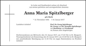 Traueranzeige Anna Maria Spitzlberger