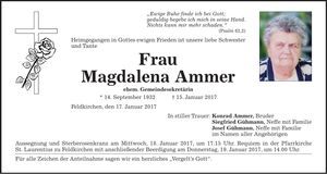 Traueranzeige Magdalena Ammer