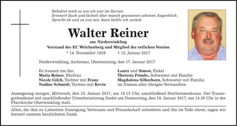 Traueranzeige Walter Reiner