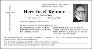 Traueranzeige Josef Reimer