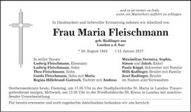 Traueranzeige Maria Fleischmann
