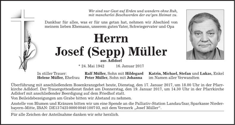 Traueranzeige Josef Müller