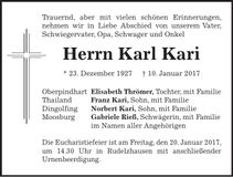 Traueranzeige Karl Kari