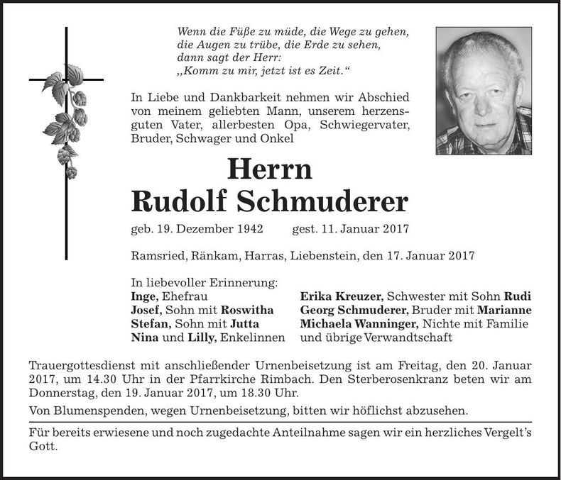 Traueranzeige Rudolf Schmuderer