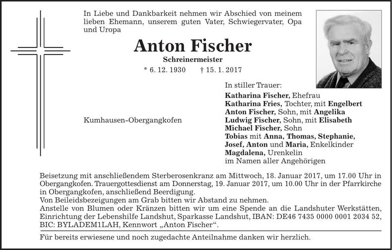 Traueranzeige Anton Fischer