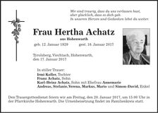 Traueranzeige Hertha Achatz