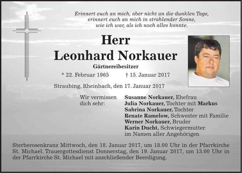 Traueranzeige Leonhard Norkauer
