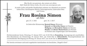 Traueranzeige Rosina Simon