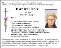 Traueranzeige Barbara Haberl