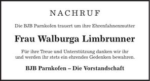 Traueranzeige Walburga Limbrunner