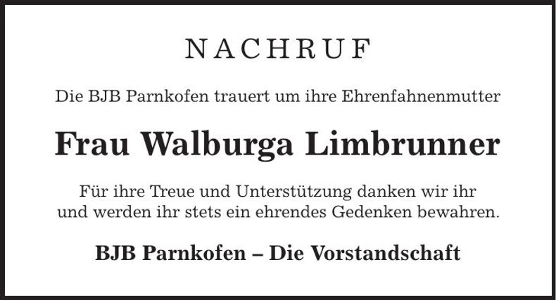 Traueranzeige Walburga Limbrunner