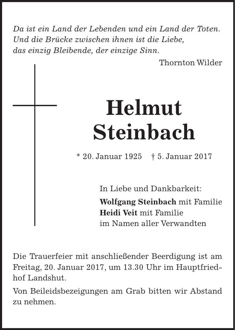 Traueranzeige Helmut Steinbach