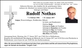 Traueranzeige Rudolf Nothas