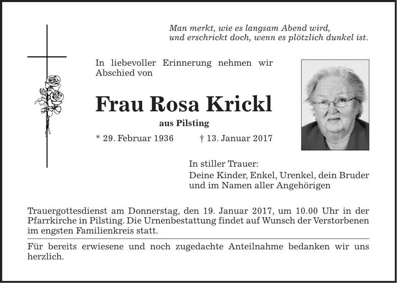 Traueranzeige Rosa Krickl
