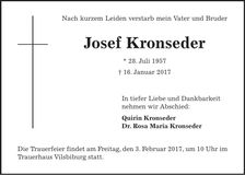 Traueranzeige Josef Kronseder