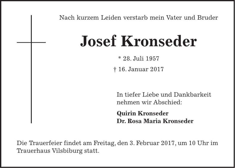 Traueranzeige Josef Kronseder