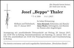 Traueranzeige Josef Thaler
