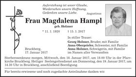 Traueranzeige Magdalena Hampl