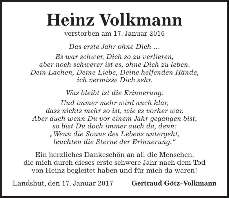 Traueranzeige Heinz Volkmann