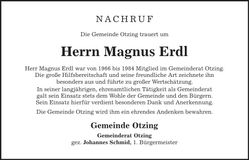 Traueranzeige Magnus Erdl